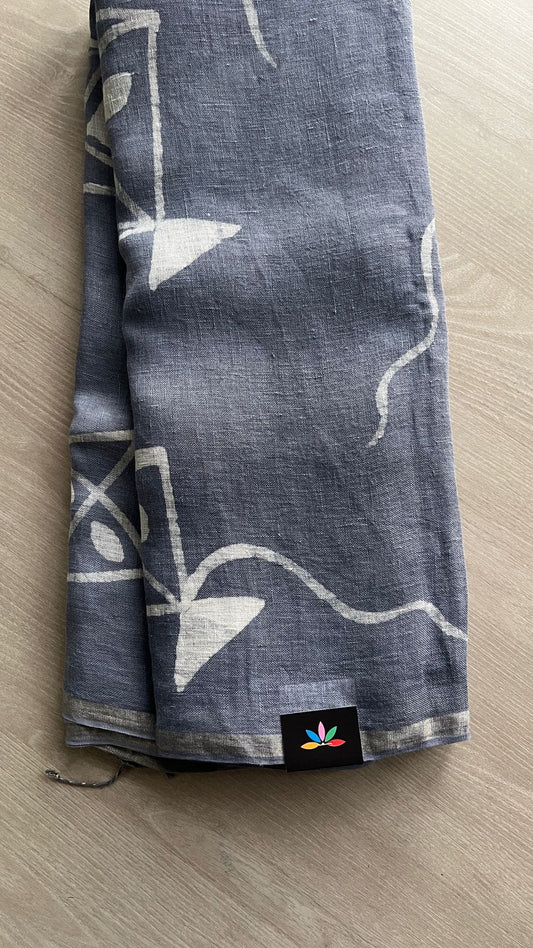 Designer Handblock Printed Fine Linen Saree-25154