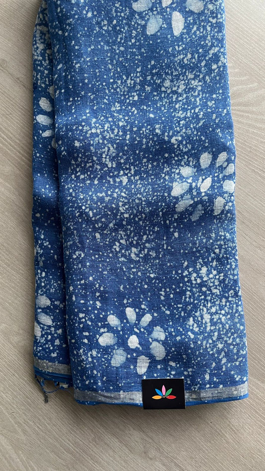 Designer Handblock Printed Fine Linen Saree-25155