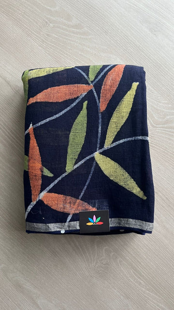 Designer Handblock Printed Fine Linen Saree-25156