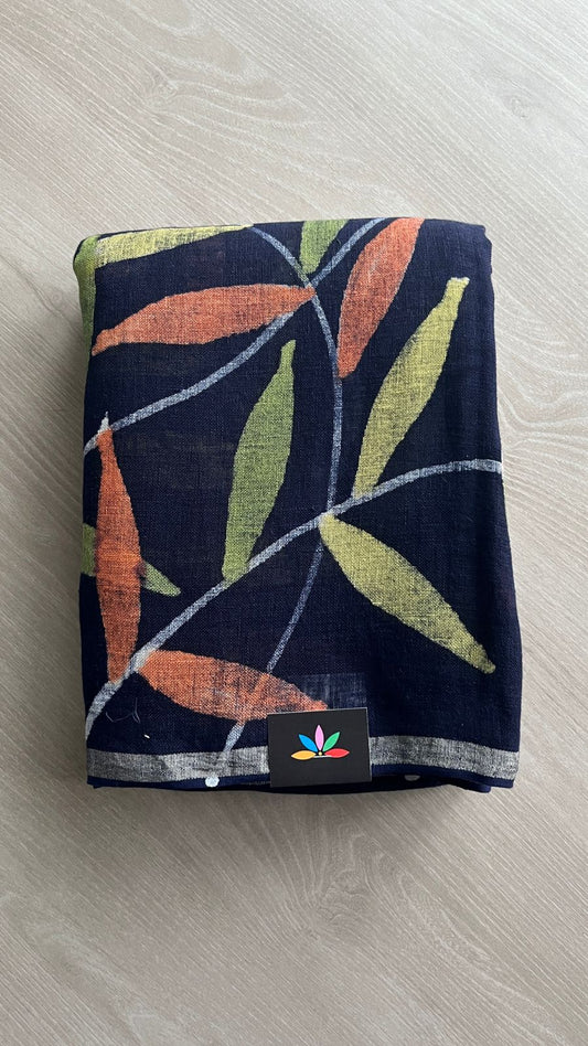 Designer Handblock Printed Fine Linen Saree-25156