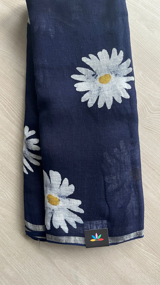 Designer Handblock Printed Fine Linen Saree-25157