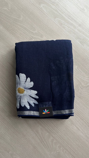 Designer Handblock Printed Fine Linen Saree-25157