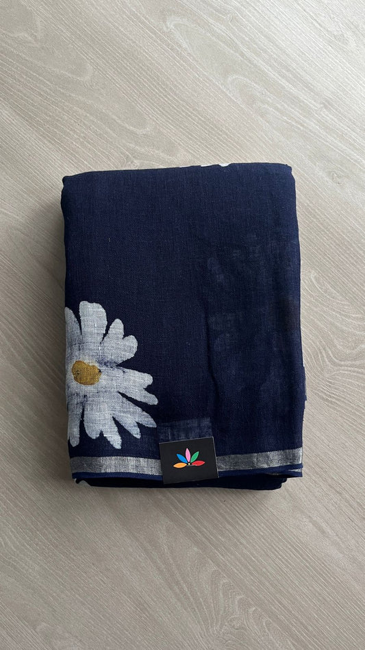 Designer Handblock Printed Fine Linen Saree-25157