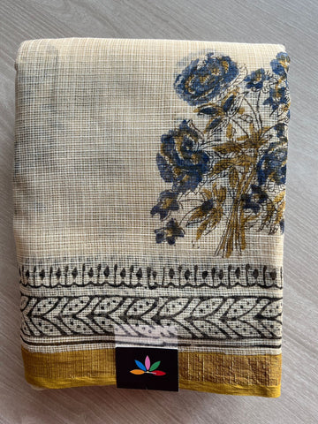 Black & Soft Beige Handblock Printed Kota Doria Saree -25277-25278