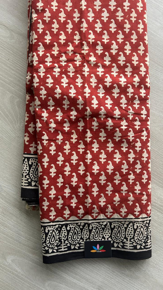 Hand Block Printed Fine Mul Cotton Saree -25307-25308