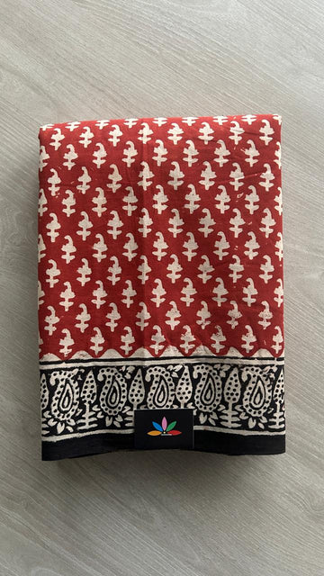Hand Block Printed Fine Mul Cotton Saree -25307-25308