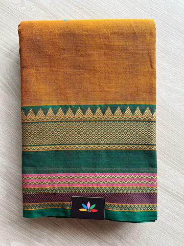 Copper Brown with Emerald Greenn Thread Border Chettinad Cotton Saree - 25359