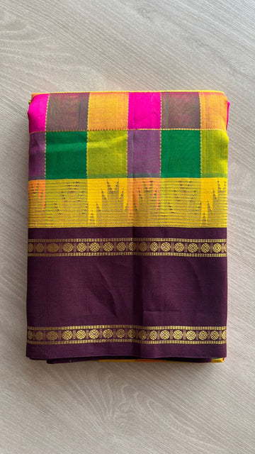 Multi Colour Checked Silk Cotton Saree with Thazhampoo Korvai Border -25369-25370