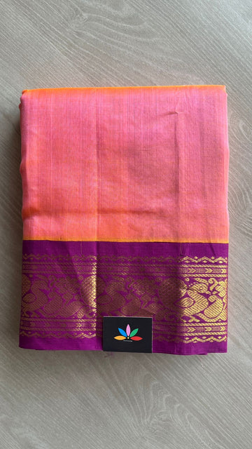 Silk Cotton Saree with Contrast Korvai Border-25371