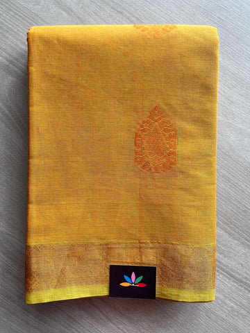 Double Tone (Mustard Yellow/Parrot Green) The Heritage Edit – Woven Butta Cotton Saree -25386