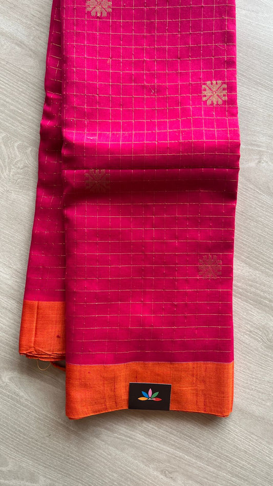 Handwoven Checked Butta Cotton Saree -25440