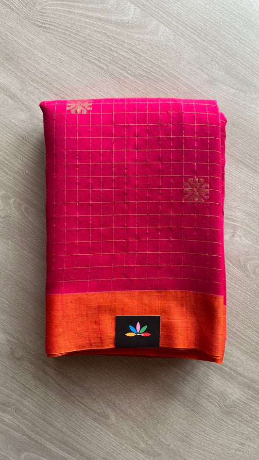 Handwoven Checked Butta Cotton Saree -25440