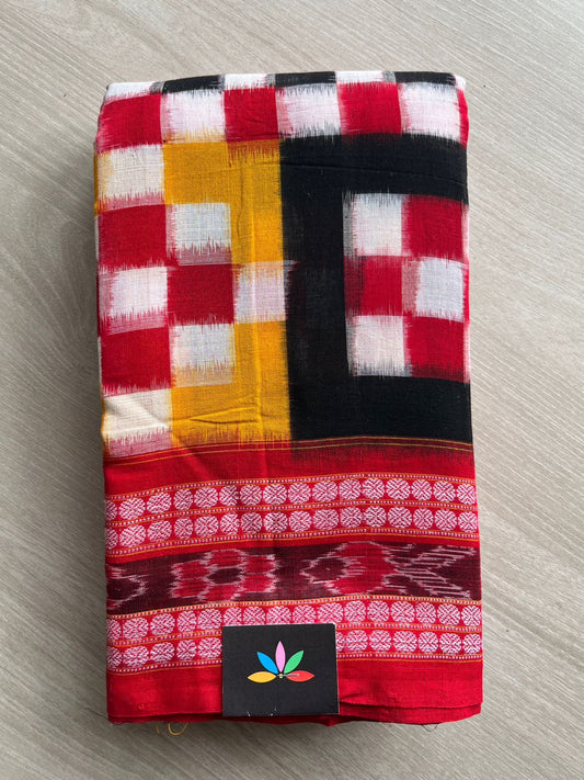 Authentic Tradition Play – Handloom Pasapali Sambalpuri Ikkat Cotton Saree - 25444