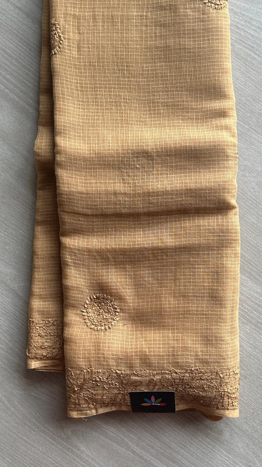 Hand embroidered Chikankari Kota Cotton Saree - 25447