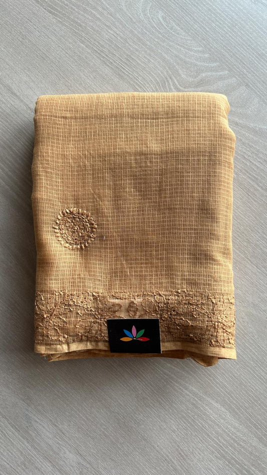 Hand embroidered Chikankari Kota Cotton Saree - 25447