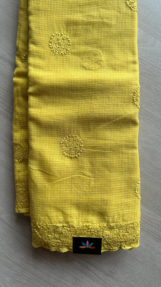 Hand embroidered Chikankari Kota Cotton Saree - 25450