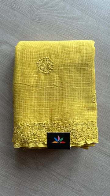 Hand embroidered Chikankari Kota Cotton Saree - 25450