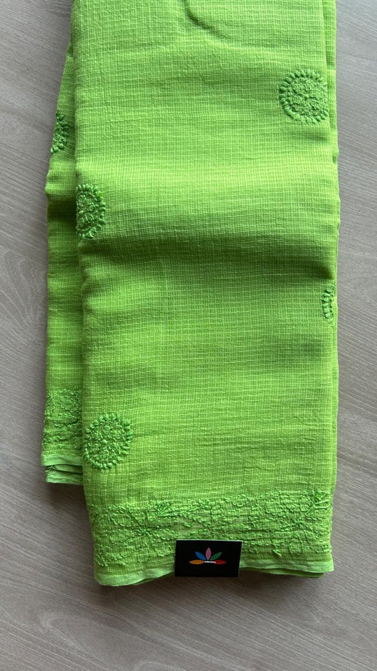 Hand embroidered Chikankari Kota Cotton Saree - 25451