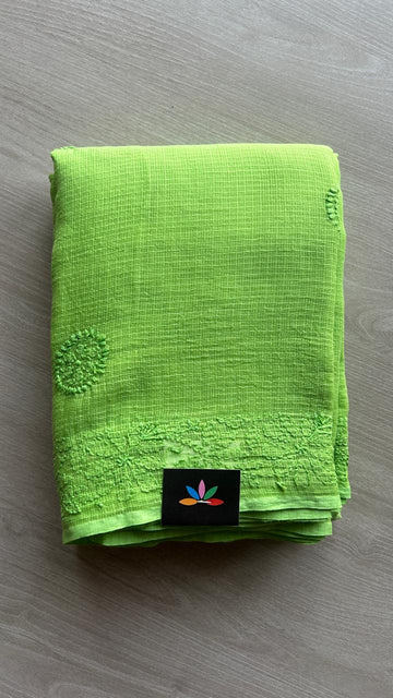 Hand embroidered Chikankari Kota Cotton Saree - 25451