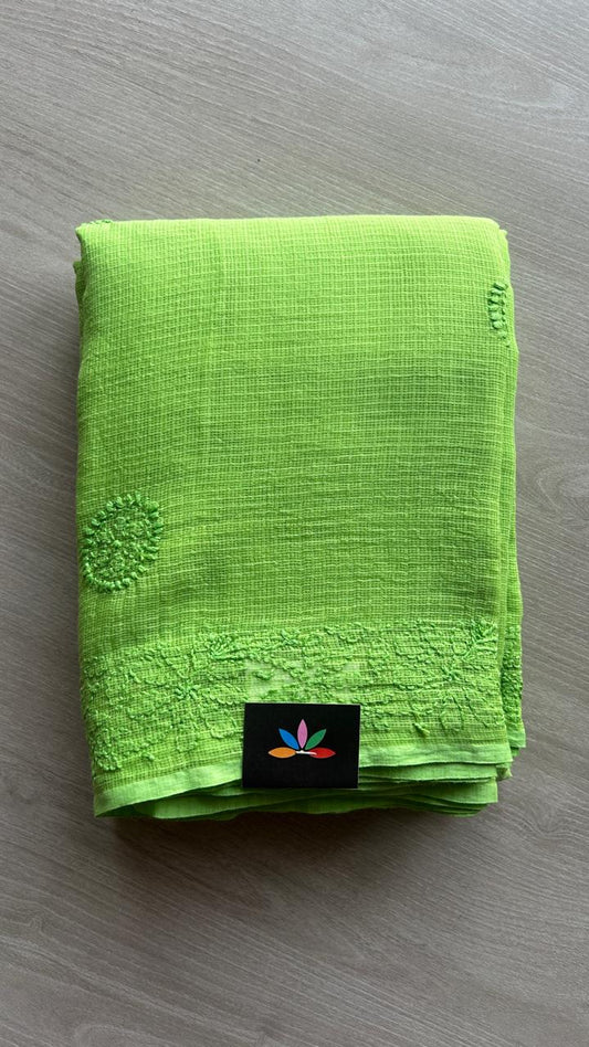 Hand embroidered Chikankari Kota Cotton Saree - 25451