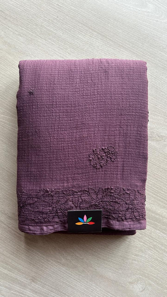 Hand embroidered Chikankari Kota Cotton Saree - 25452