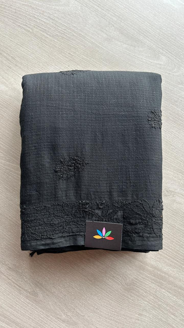 Hand embroidered Chikankari Kota Cotton Saree - 25453-25454