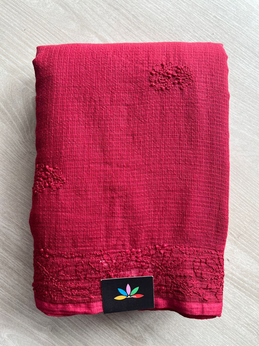 Hand embroidered Chikankari Kota Cotton Saree - 25462