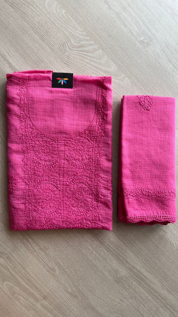 Handembroidered Chikankari Kota Kurti Fabric With Dupatta- 25467