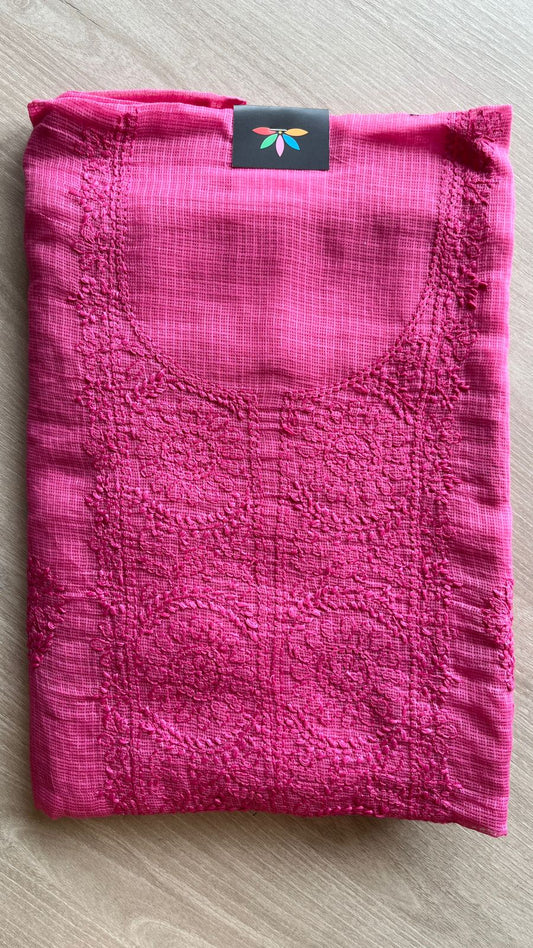 Handembroidered Chikankari Kota Kurti Fabric With Dupatta- 25467