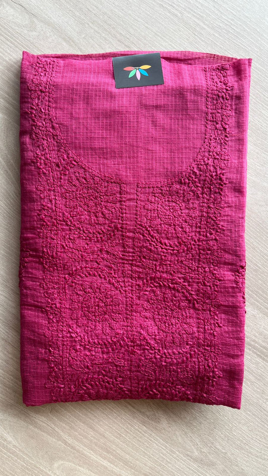 Handembroidered Chikankari Kota Kurti Fabric with Dupatta- 25468