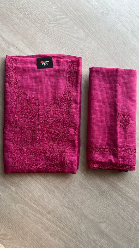 Handembroidered Chikankari Kota Kurti Fabric with Dupatta- 25468