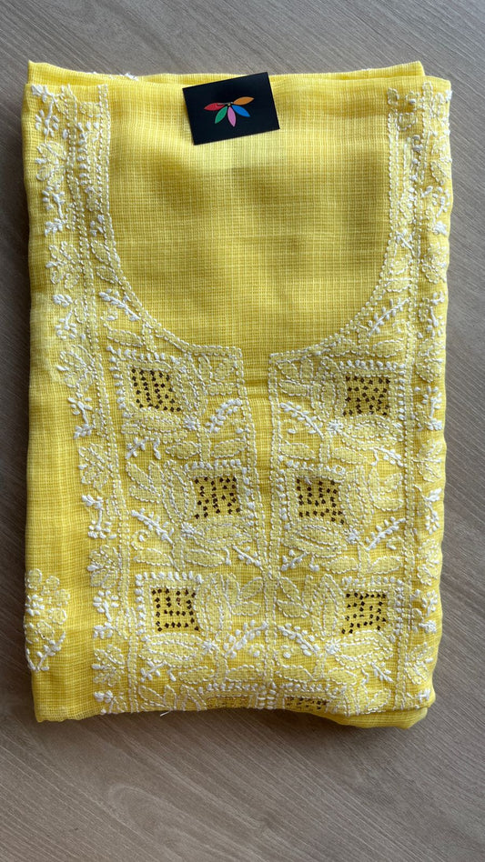 Handembroidered Chikankari Kota Kurti Fabric with Dupatta- 25469