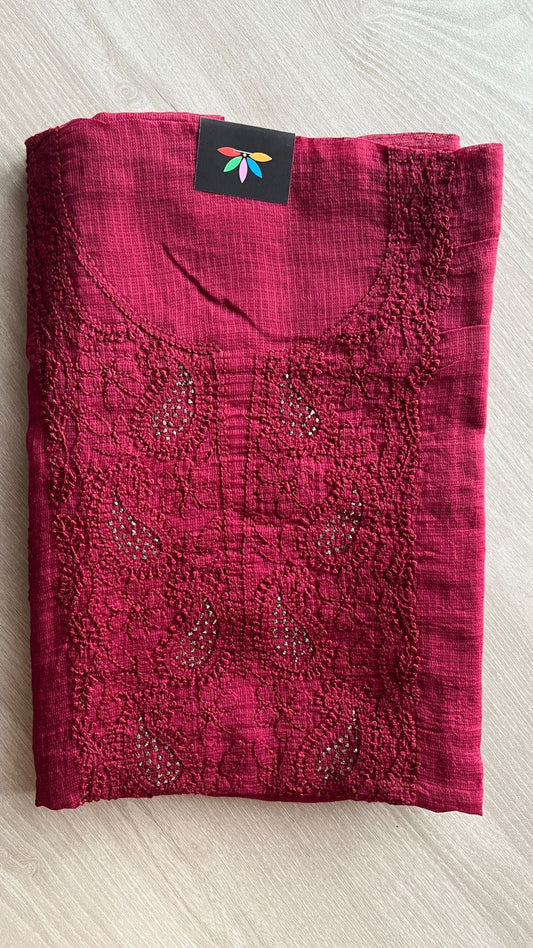 Handembroidered Chikankari Kota Kurti Fabric with Dupatta- 25472