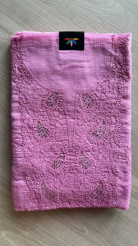 Handembroidered Chikankari Kota Kurti Fabric with Dupatta- 25473