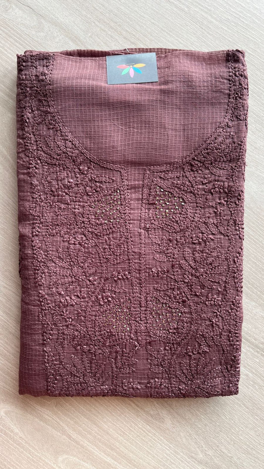 Handembroidered Chikankari Kota Kurti Fabric with Dupatta- 25476