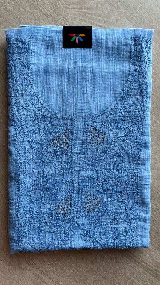 Handembroidered Chikankari Kota Kurti Fabric with Dupatta- 25478