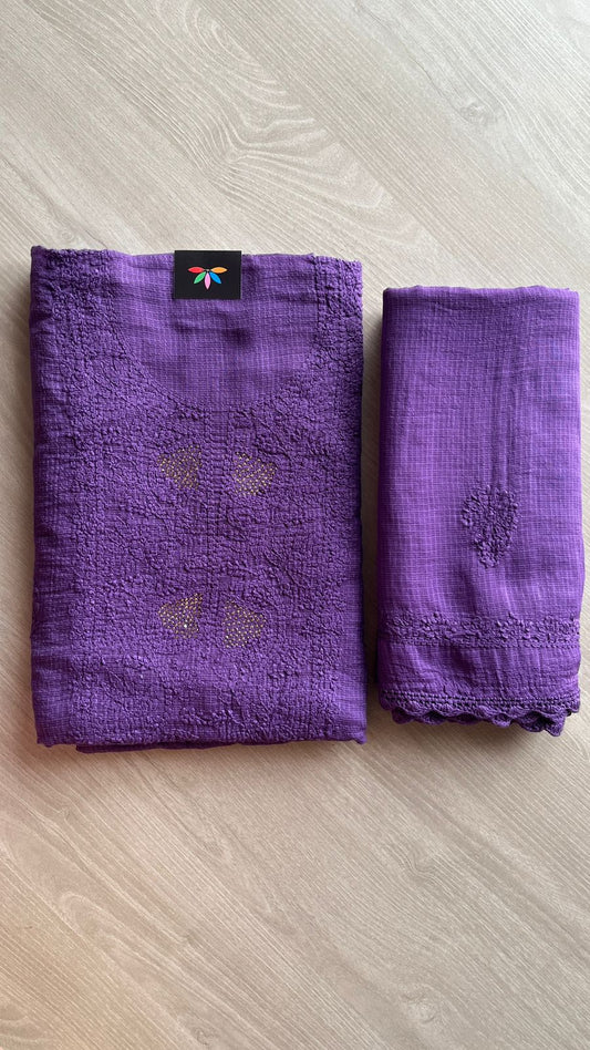 Handembroidered Chikankari Kota Kurti Fabric with Dupatta- 25479