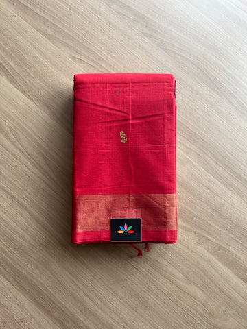 Muppagam Handloom Kanchi Cotton Saree (Scarlet)-2554