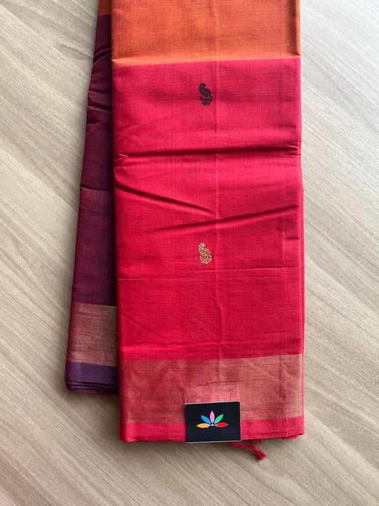 Muppagam Handloom Kanchi Cotton Saree (Scarlet)-2554