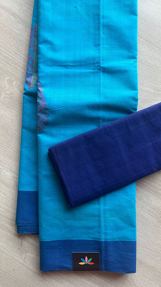 Handloom Fine Cotton Saree with Contrast Pallu and Blouse -25545