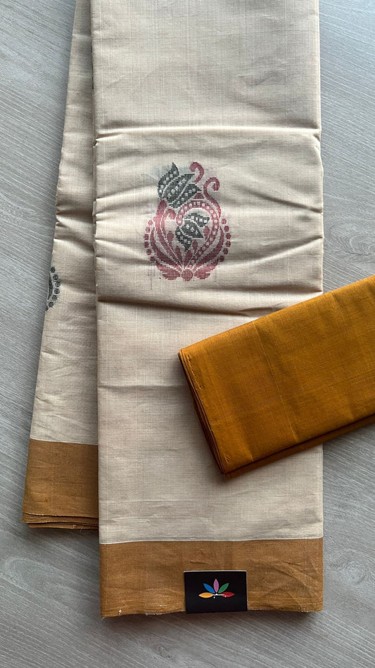 Handloom Fine Cotton Saree with Contrast Pallu and Blouse -25546