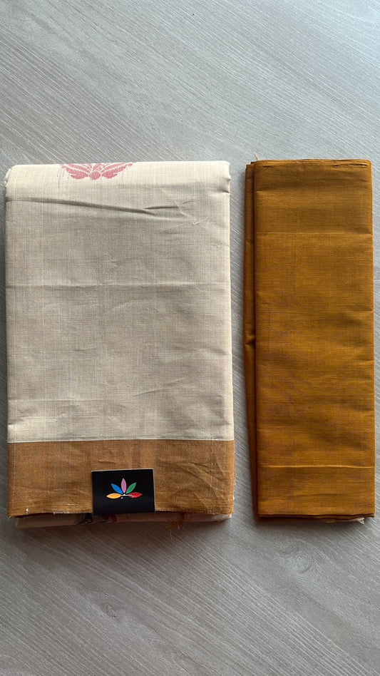 Handloom Fine Cotton Saree with Contrast Pallu and Blouse -25546