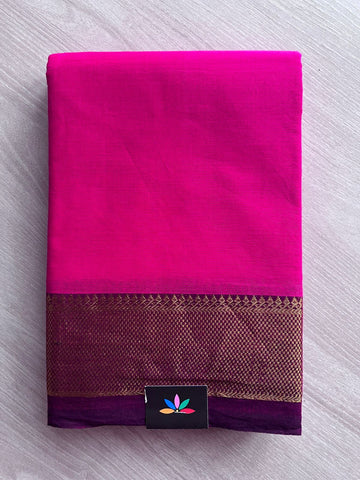 Royal Rani Pink with Deep Magentta Zari Border Chettinad Cotton Saree - 25569