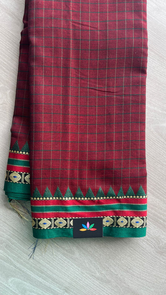 Checked Small Border Narayanpet Cotton Saree -25626