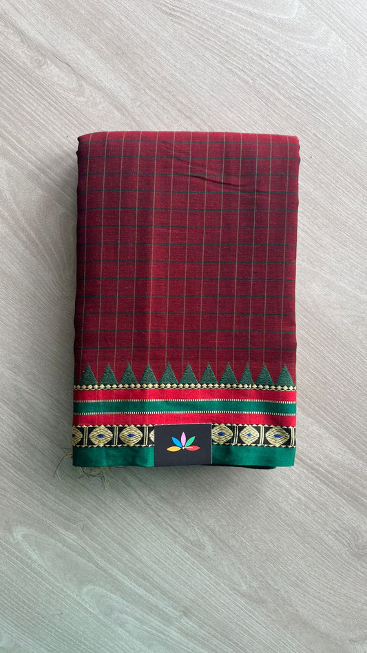Checked Small Border Narayanpet Cotton Saree -25626