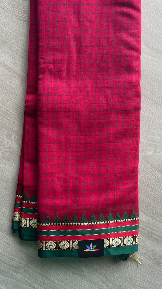 Checked Small Border Narayanpet Cotton Saree -25627