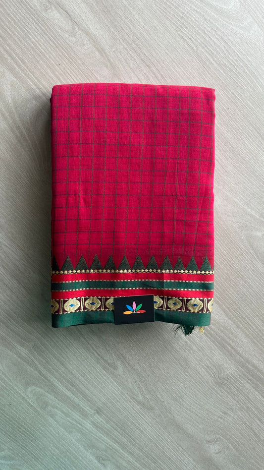 Checked Small Border Narayanpet Cotton Saree -25627