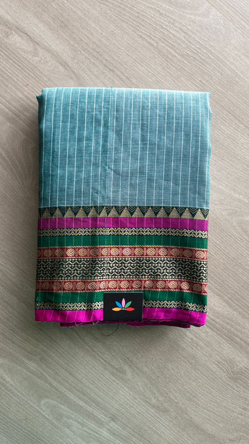 Stripped Long Border Narayanpet Mercerized Cotton Saree -25632-25633