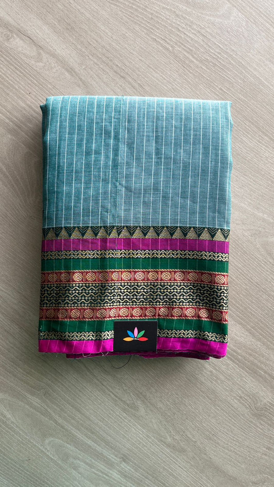 Stripped Long Border Narayanpet Mercerized Cotton Saree -25632-25633