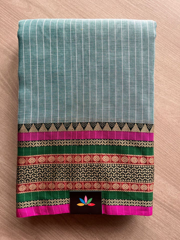 Stripped Long Border Narayanpet Mercerized Cotton Saree -25632-25633